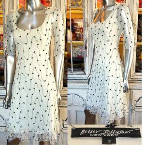 Vintage Betsey Johnson New York 90s Embroidered White Mesh Lace Slip Dress S